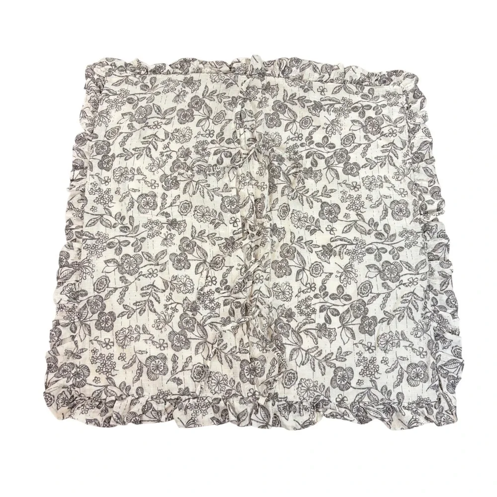 Piper Classics Grey Floral Cotton Ruffled Euro Pillow Shams Set of 2 26x26